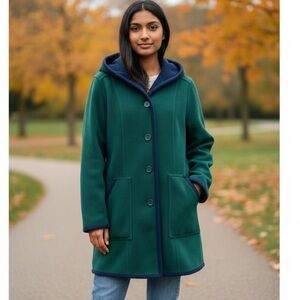Green with Blue Casual Car-Coat, Blanket Coat Very Good Condition  size XS-SM